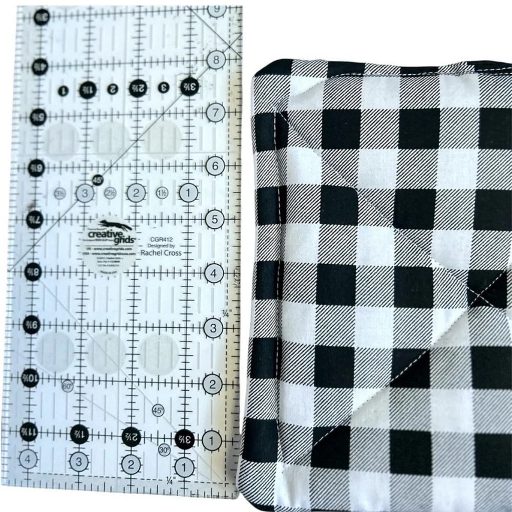 Hand Crafted Black and White Buffalo Plaid Pot Holders Fabric Hot Mat Trivet